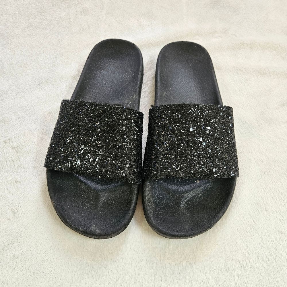 Black Glitter Slide Sandals Women Size S 5/6 Lightly worn